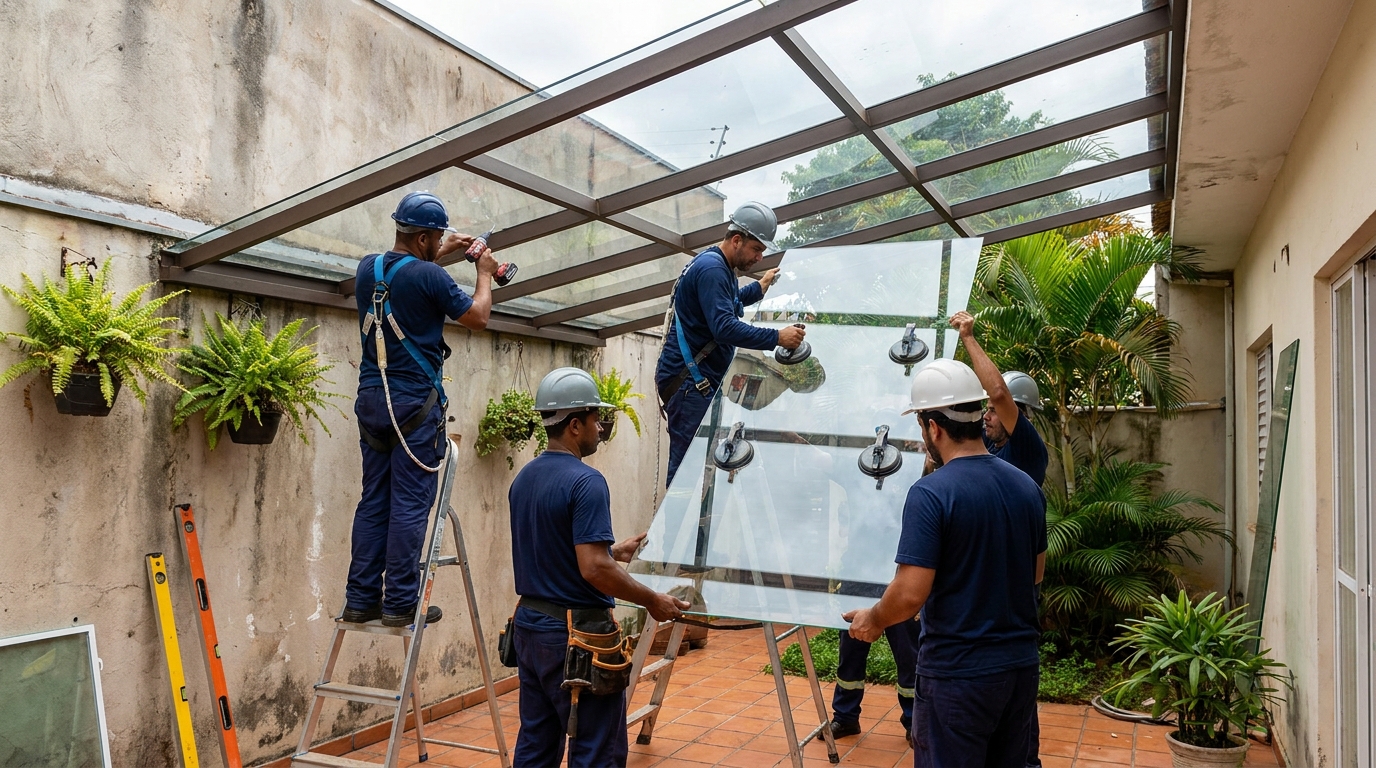 Instalação de cobertura de vidro em Diadema-SP